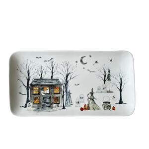 POTTER'S STUDIO Halloween Haunted House Serving Platter 7x14 Ceramic Spooky NEW